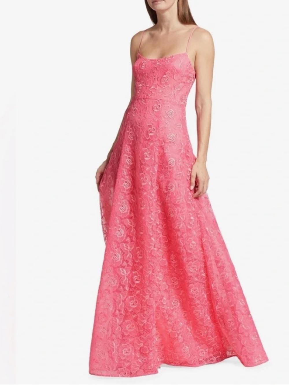 Monique Lhuillier Pink Lace Maxi Dress